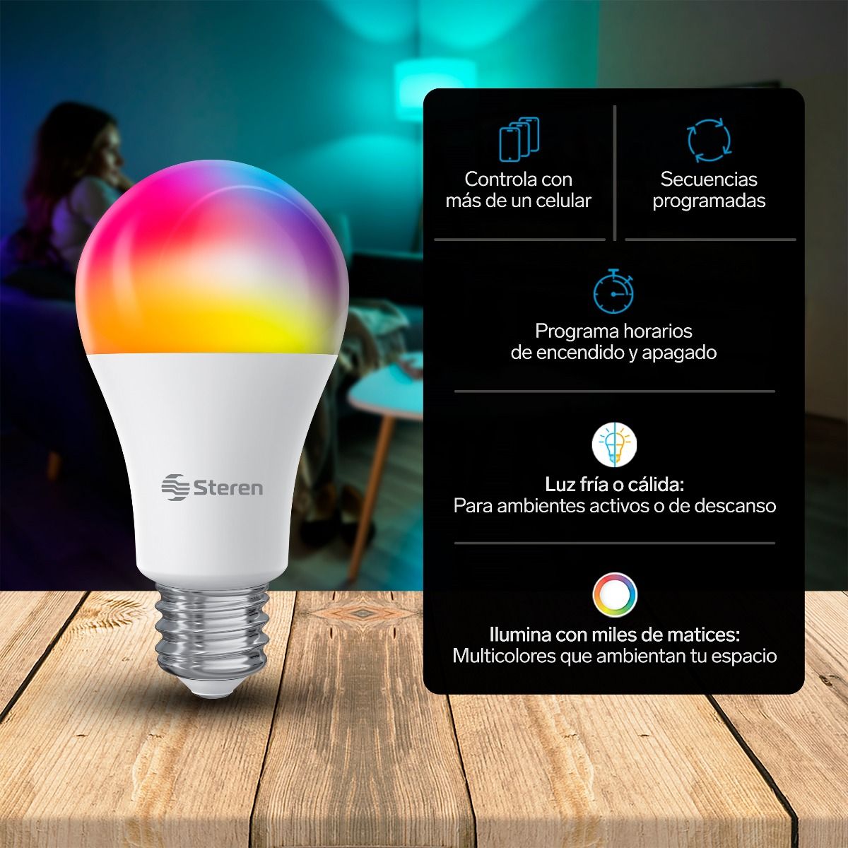 Foco LED Wi-Fi RGB+W multicolor de 10 W