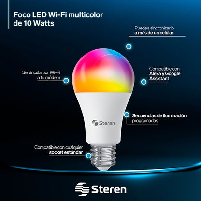 Foco LED Wi-Fi RGB+W multicolor de 10 W