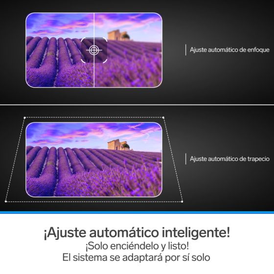 Proyector multimedia Home Theater Full HD de 650 ANSI lm con función espejo, ajuste automático de enfoque y trapecio y sistema óptico sellado