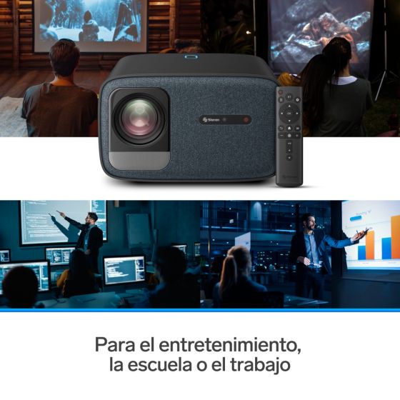 Proyector multimedia Home Theater Full HD de 650 ANSI lm con función espejo, ajuste automático de enfoque y trapecio y sistema óptico sellado