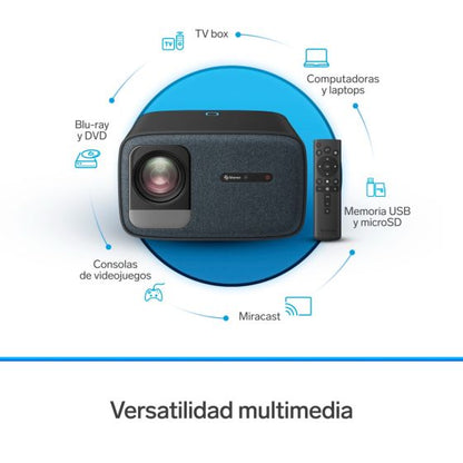 Proyector multimedia Home Theater Full HD de 650 ANSI lm con función espejo, ajuste automático de enfoque y trapecio y sistema óptico sellado